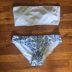 NWT Blue and White Bandeau Style Bikini